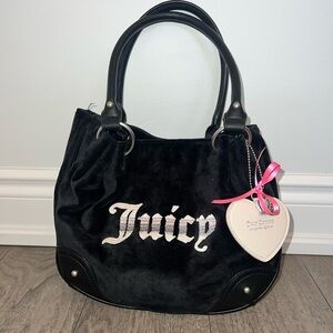 Juicy Couture Black Velvet Shoulder Bag with Heart Charm